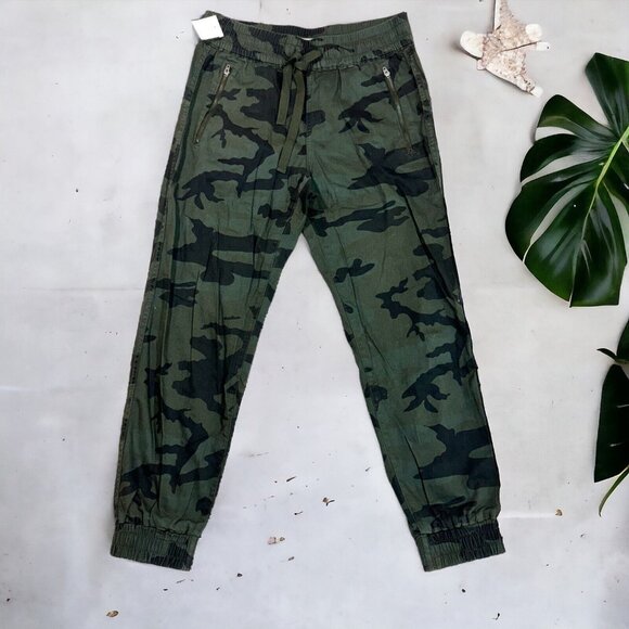 TNA Aritzia Alix Jogger Pants Green Camouflage Cotton-twill Women's Size S - Picture 1 of 11